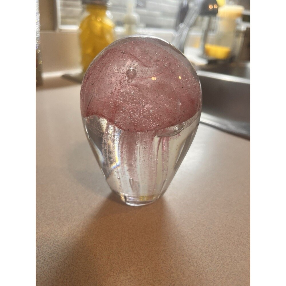 Pink Jellyfish Glass Art Paperweight 4.5” Tall